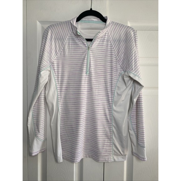 Peter Millar Pants - Peter Millar Striped 1/4 Zip Pullover Womens Size M White Lavender Golf Athletic